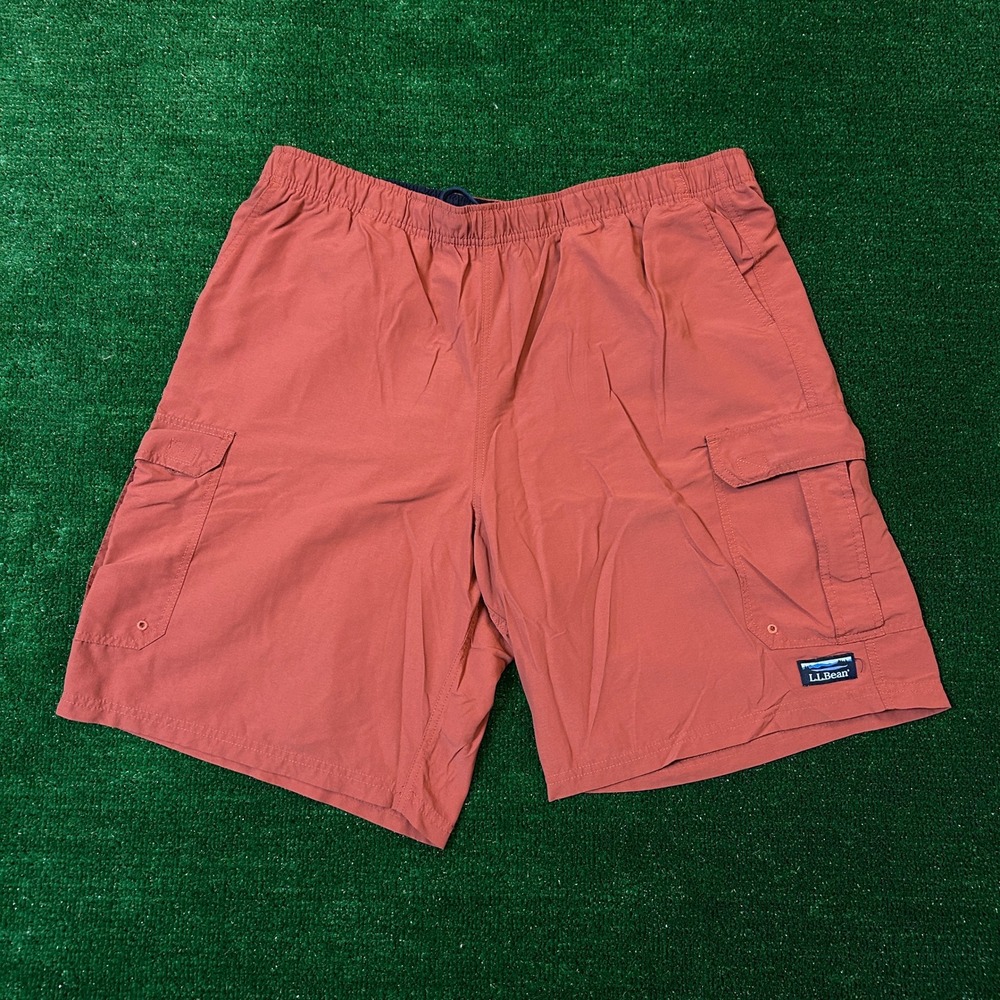 L.L.Bean Cargo Shorts Mens Large Sienna Clay Elastic Waist Hiking Outdoor Trail